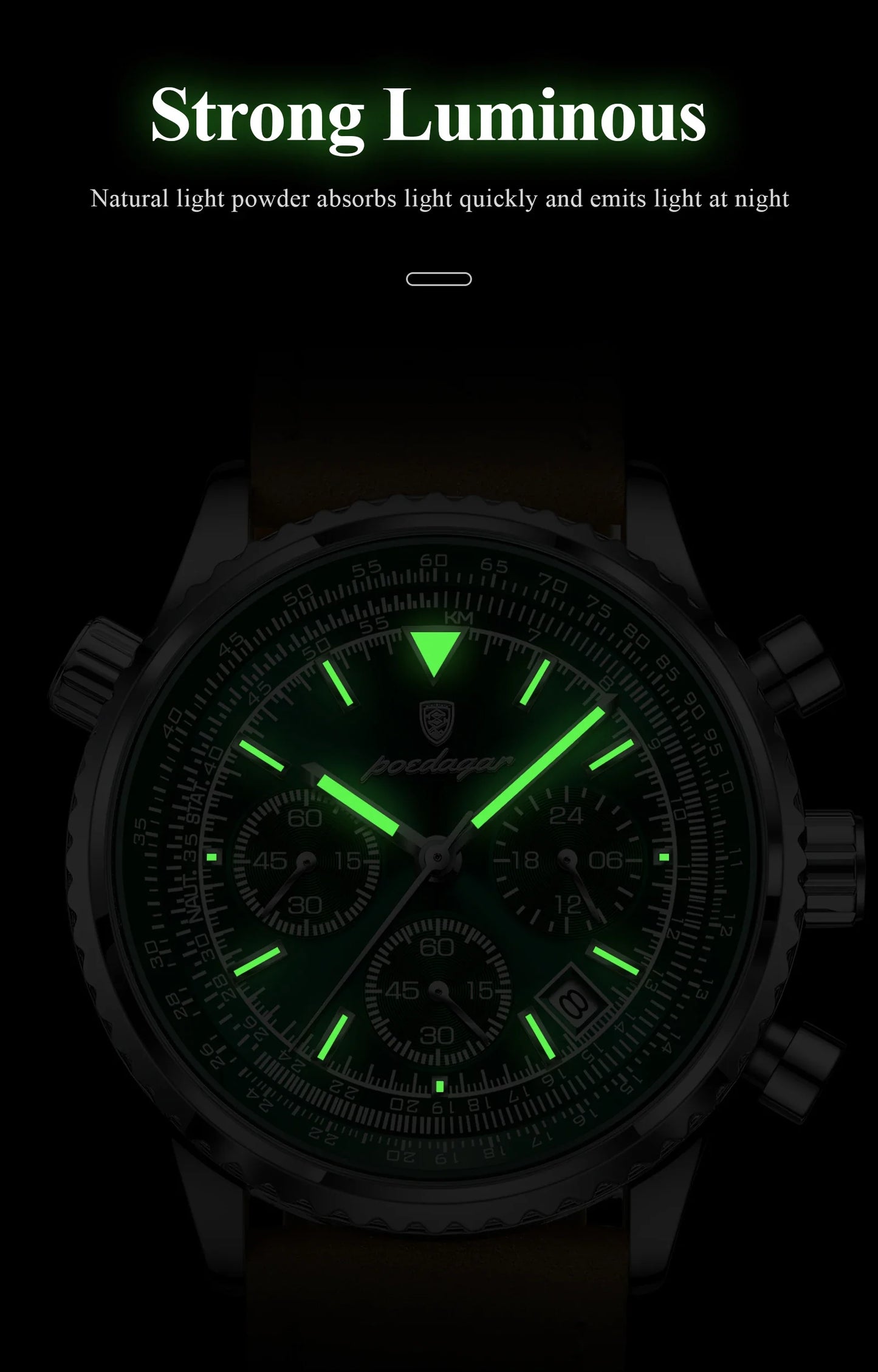 POEDAGAR Luxury Men's Quartz Watch Waterproof Luminous Date Chronograph Leather Military Sports Wristwatch