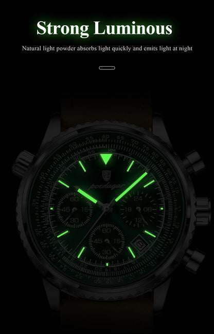 POEDAGAR Luxury Men's Quartz Watch Waterproof Luminous Date Chronograph Leather Military Sports Wristwatch