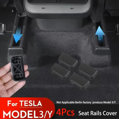 Tesla Model 3/Y Juniper 2025 Seat Rail Covers - 4PCS Rear Seat Slide Protectors Anti-Kick Interior Accessories
