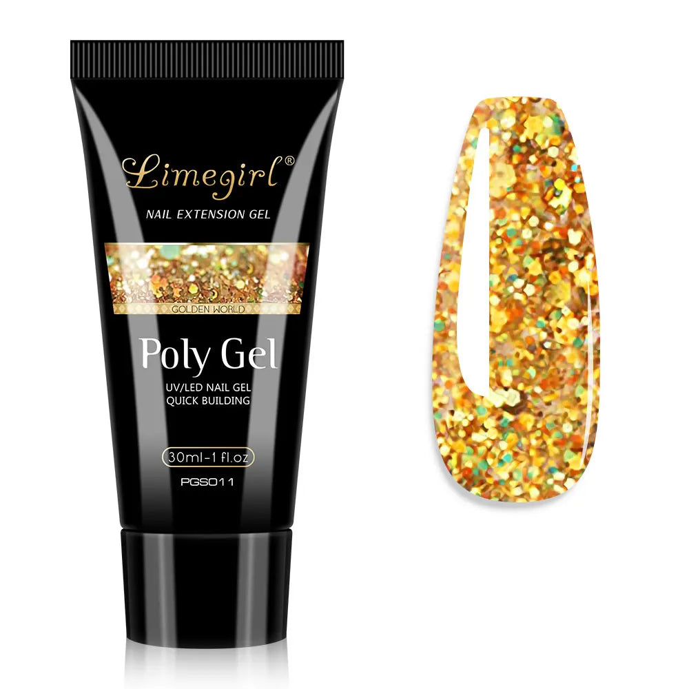 LIMEGIRL 30ml Nail Extension Gel – Glitter Soak-Off Acrylic UV Poly Gel for Quick Nail Build & Manicure