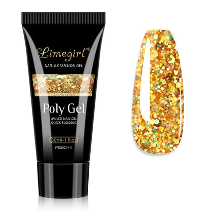 LIMEGIRL 30ml Nail Extension Gel – Glitter Soak-Off Acrylic UV Poly Gel for Quick Nail Build & Manicure