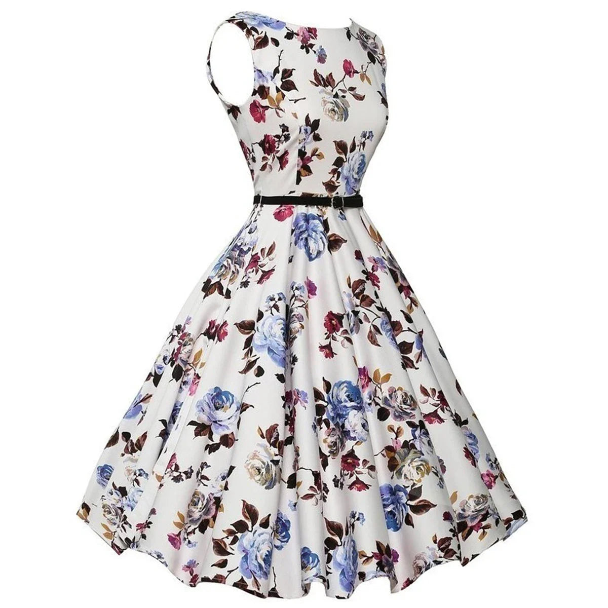 Women’s Summer Floral Vintage Swing Dress – Retro Rockabilly Casual Floral Midi Vestido for Everyday & Vacation Wear