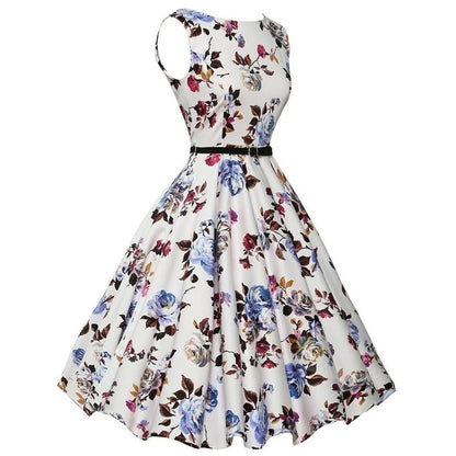 Women’s Summer Floral Vintage Swing Dress – Retro Rockabilly Casual Floral Midi Vestido for Everyday & Vacation Wear