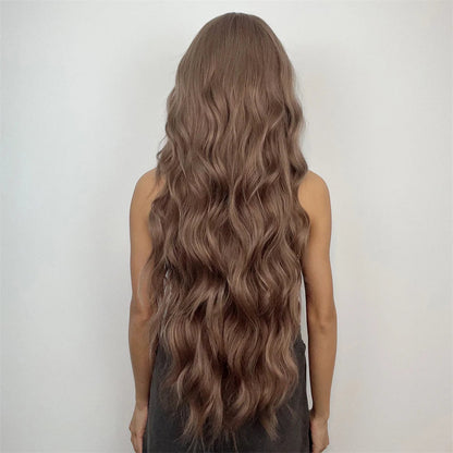 Super Long Curly Wavy Brown Synthetic Wig with Bangs – Heat-Resistant Afro Style for Cosplay, Party, Halloween, White Women