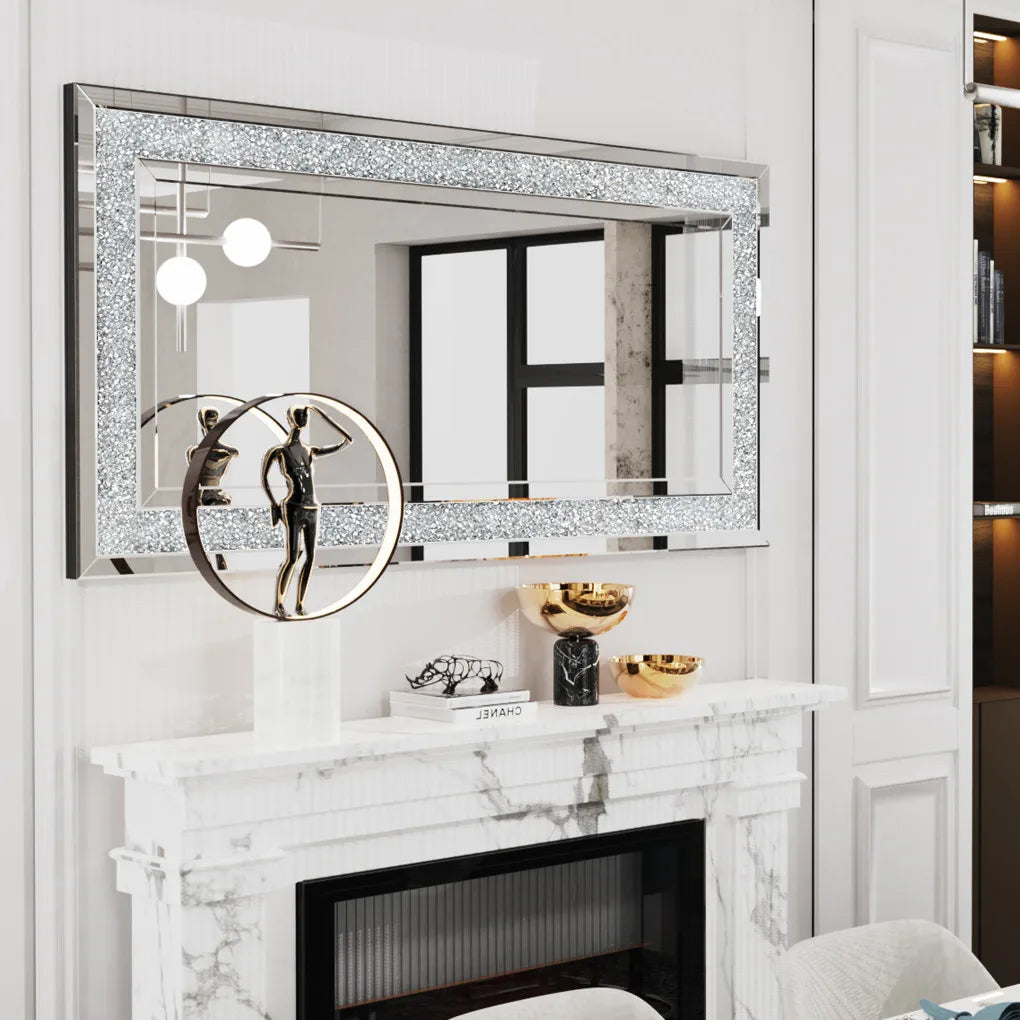 XXXL Large Full-Length Wall Mirror – Crushed Crystal Diamond Decorative Design