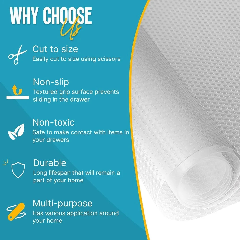 Non-Slip Waterproof Shelf Liner – Easy Clean Drawer & Kitchen Cabinet Liner, Cupboard Mat