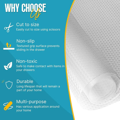 Non-Slip Waterproof Shelf Liner – Easy Clean Drawer & Kitchen Cabinet Liner, Cupboard Mat