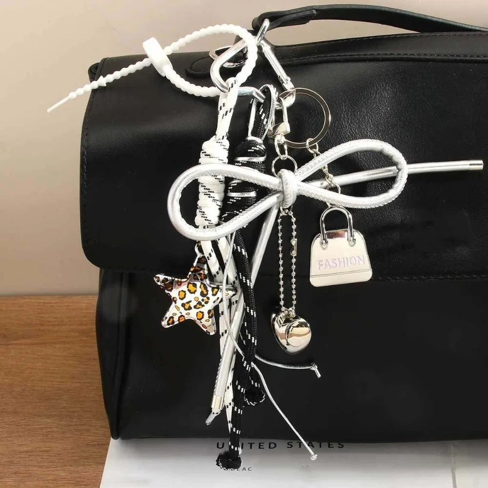 Funny Elegant Starfish Tassel Keychain – Alloy Leopard Print Leather Tulip Cartoon Frog Beaded Bag Pendant Charm for Party & Gifts