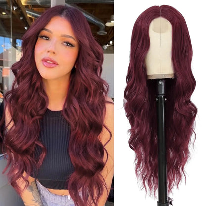 26-Inch Synthetic Ombre Blonde Wavy Wig for Women — Long Middle Part Curly Heat-Resistant Hair Fiber