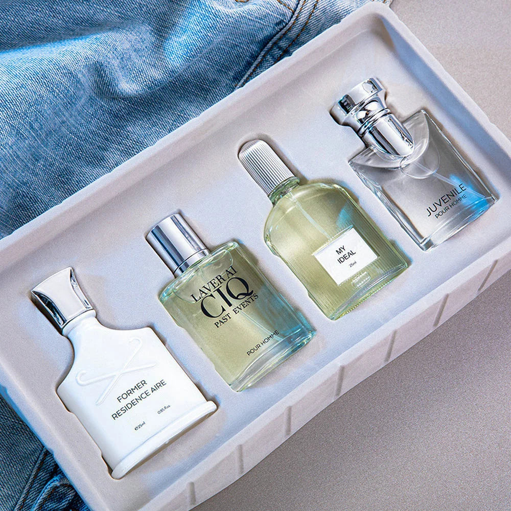 Brand Men's Perfume 100ml Gift Box - Four-Piece Set with Lasting Fragrance Body Spray, Fresh Plant Floral Scent and Pheromones