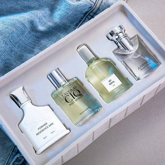 Brand Men's Perfume 100ml Gift Box - Four-Piece Set with Lasting Fragrance Body Spray, Fresh Plant Floral Scent and Pheromones