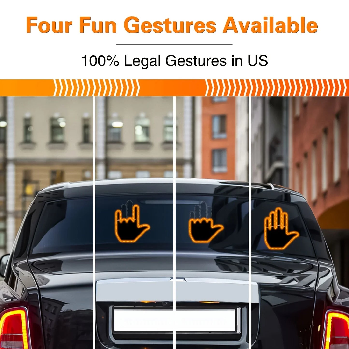 Glogesture Car Hand Light LED Sign – Remote Control Finger Flicker Road Rage Light for Car Window