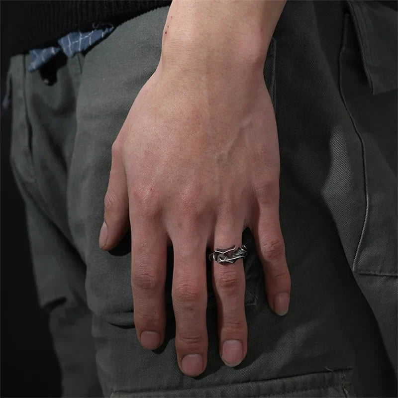 925 Silver Retro Vine Branch Ring for Men – Creative Open Adjustable Finger Jewelry