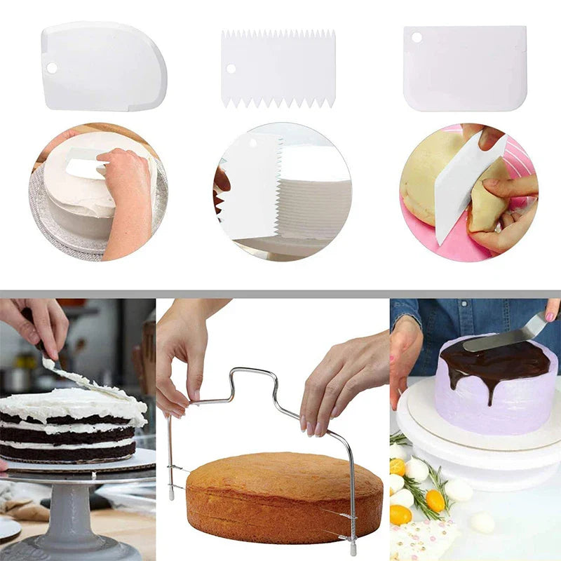 7 Piece Cake Decorating Tools Kit – Includes Plastic Rotating Cake Turntable, Icing Smoother, Spatula, and Cake Leveler