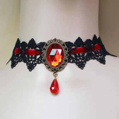 10-Style Bohemian Lace Necklaces for Women – Gothic Punk Choker Jewelry, Red, Blue & Black, Fashion Gift