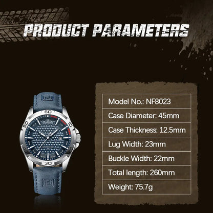 NAVIFORCE Men's Quartz Watch — Fashion Leather Strap Sport Waterproof Wristwatch with Calendar