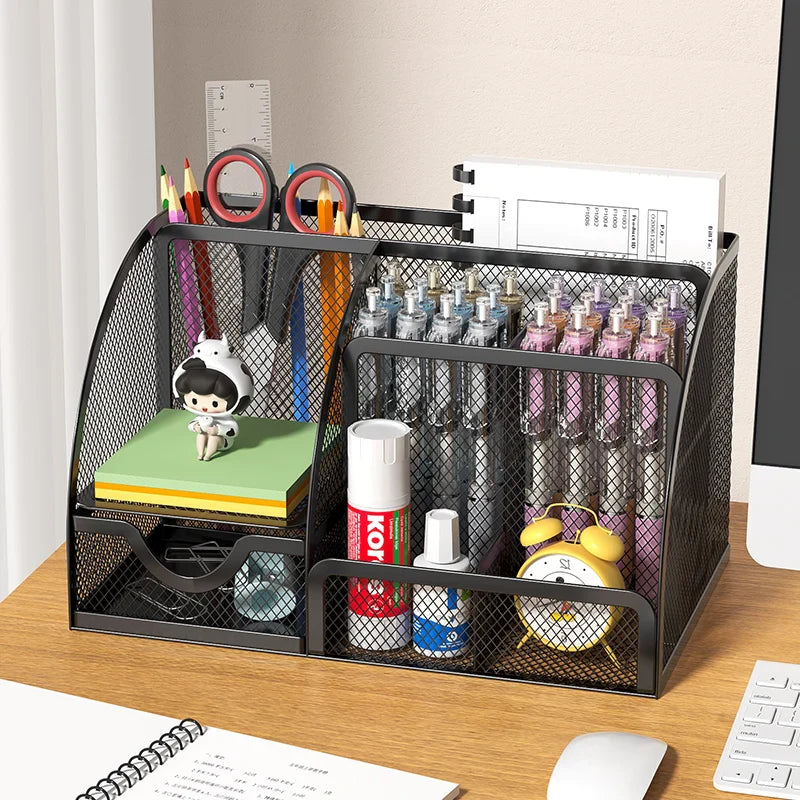 Creative Metal Pen Holder | Simple Stationery Storage Box for Desktop Decoration | Office Supplies Organizer for Students