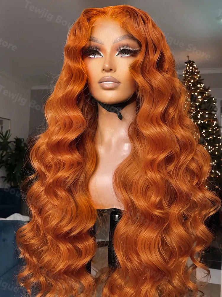 30-40 Inches Ginger Orange Water Wave 13x4 HD Lace Frontal Wig – Glueless Body Wave Human Hair, 13x6 Lace Front Wig