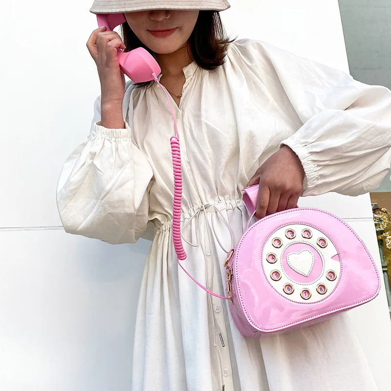 Women’s Creative Telephone-Shaped Crossbody Bag – Retro PU Leather Small Shoulder Handbag