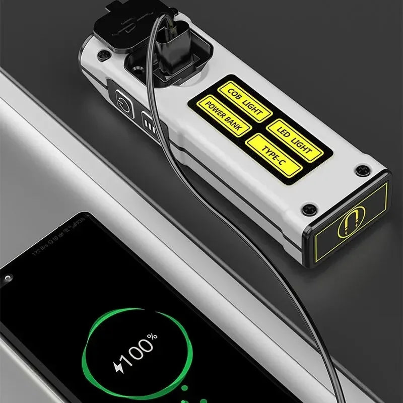 Super Bright LED Work Lamp with Magnet, SOS Alarm, Power Bank, and Waterproof Emergency Flashlight - New Design