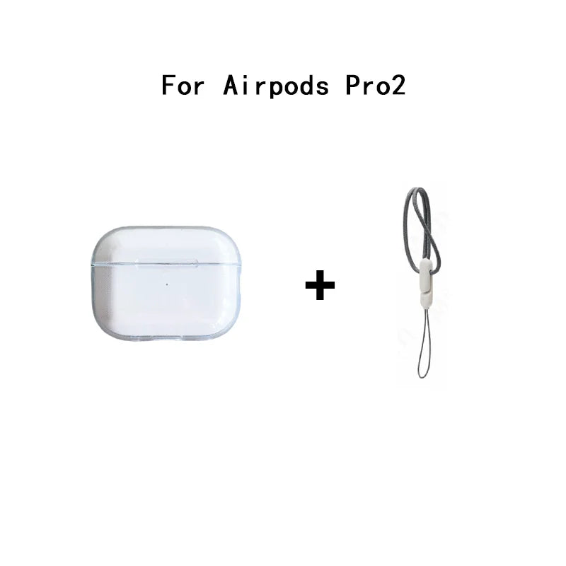 Clear Soft TPU Earphone Case for AirPods 1/2/3/4 & Pro/Pro 2 — Shockproof Cover with Lanyard Strap for AirPods 4 Charging Case