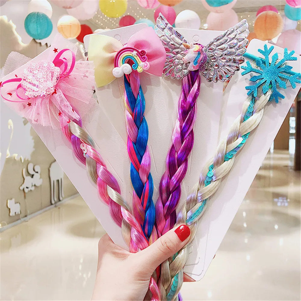 Girls Rainbow Hair Bow & Tie Set – Princess Snowflake Elastic Hair Accessories for Toddlers, No-Damage Braids