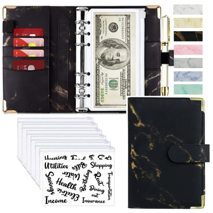 A6 Money Saving Organizer – PU Leather Budget Binder with Marble Notebook, 2023 Budget Planner, Envelope Office & School Supplies