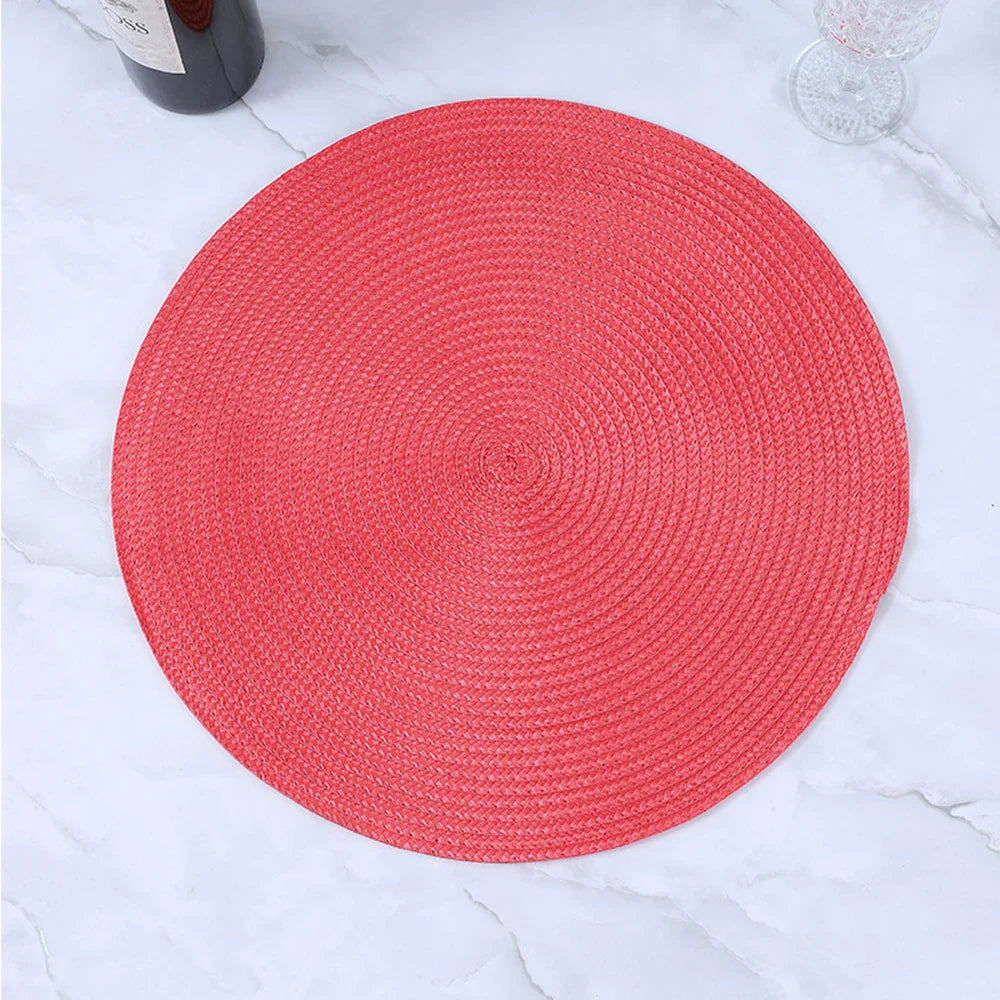 38cm Round Braided Tableware Mat – Washable, Anti-Slip, Heat-Resistant Dining Placemat and Drink Coaster for Home Decor