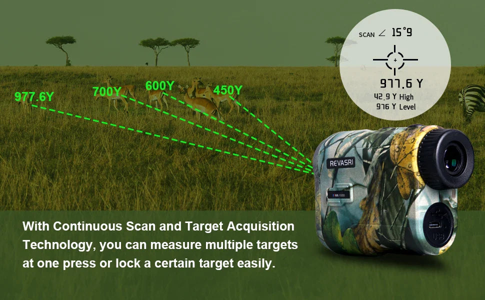 REVASRI Hunting Laser Rangefinder – 1000 Yards, Rechargeable Battery, Target Acquisition Tech