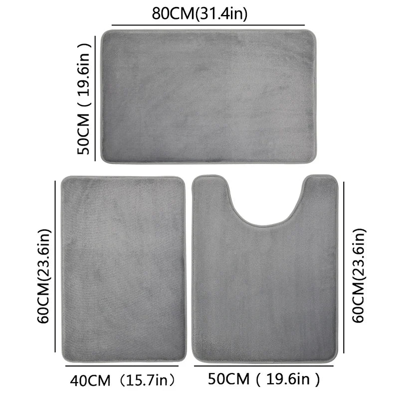 3 Piece Bathroom Mat Set – Non-Slip Toilet, Shower & Bath Floor Absorbent Rugs, Soft Comfortable Carpet for Laundry Room