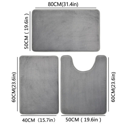 3 Piece Bathroom Mat Set – Non-Slip Toilet, Shower & Bath Floor Absorbent Rugs, Soft Comfortable Carpet for Laundry Room