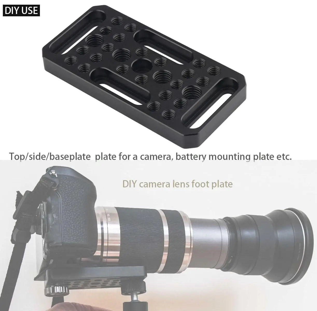 Switching Cheese Plate Camera Mount – Universal Railblock Dovetail Adapter for DSLR Camera Cage Rig with Short Rod Expansion & Accessory Mounting Plate