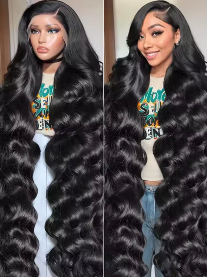 30-40 Inch Body Wave Lace Front Wig – 13x6 HD Transparent Human Hair, Pre-Plucked Glueless Water Wave for Women