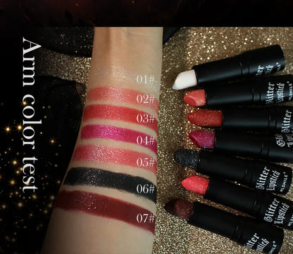 7-Color Glitter Lipstick – Waterproof, Long-Lasting Diamond Pearlescent Metallic Lip Gloss for Women