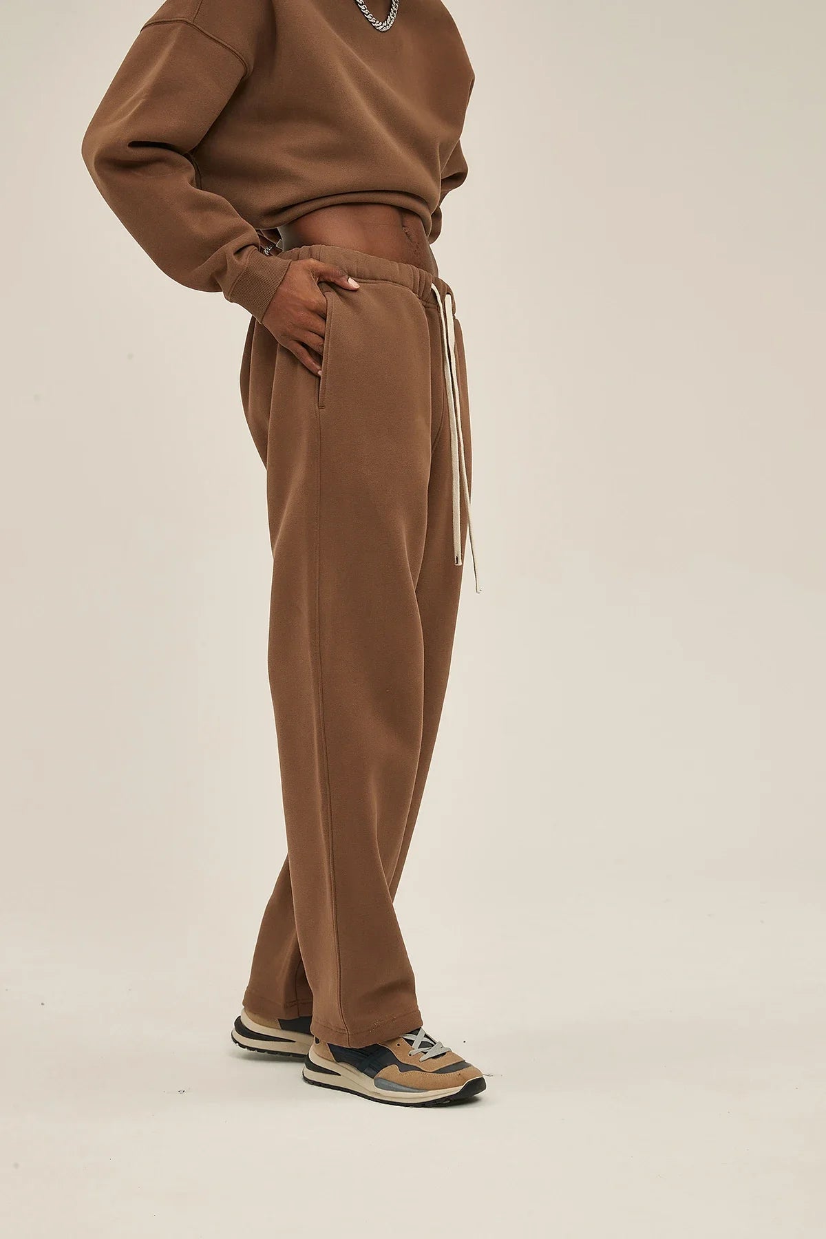 Straight-Lined Solid Color Cashmere Sweatpants – Soft Cozy Lounge Pants