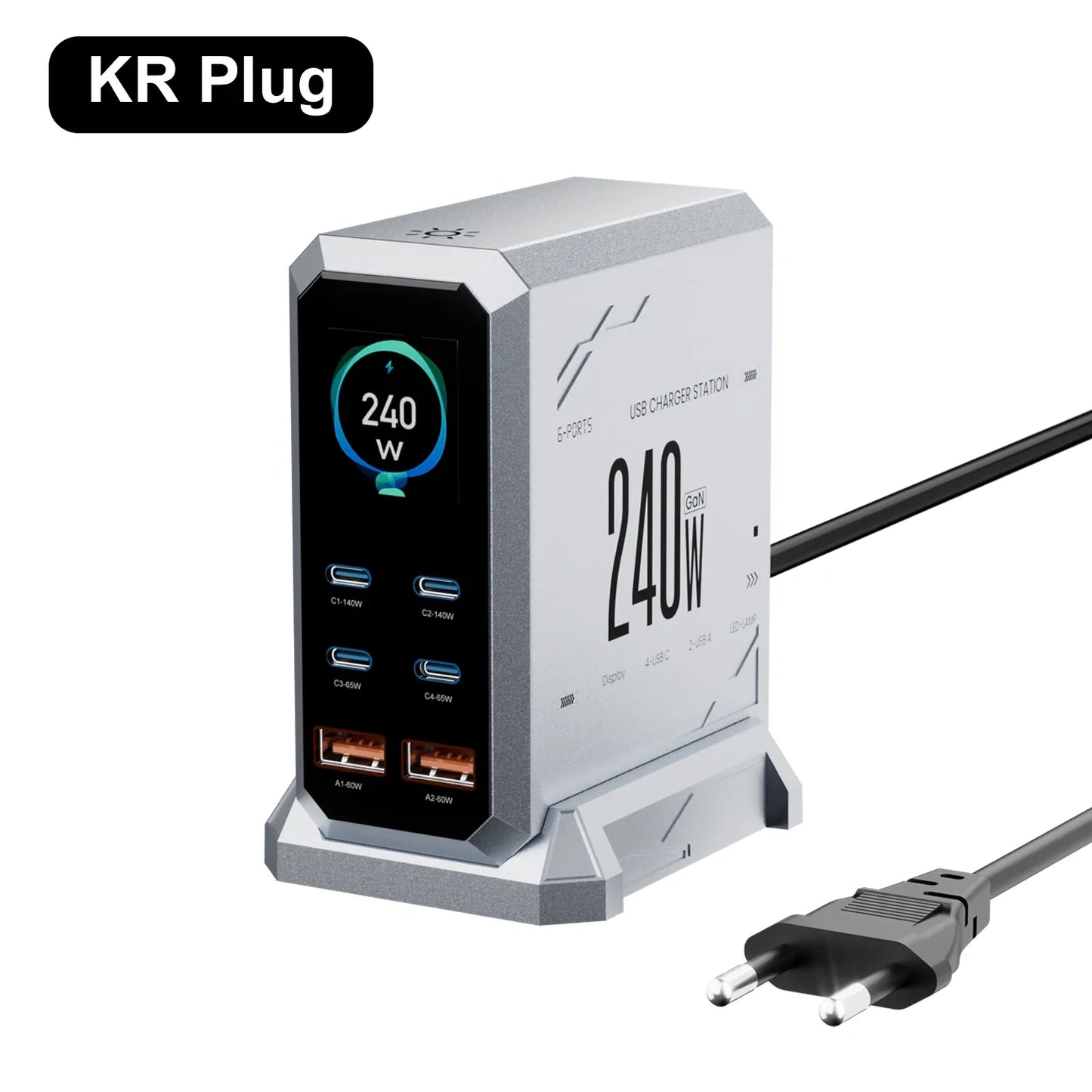240W GaN Charging Station - 6-in-1 140W PD3.1 PPS USB-C Fast Charger with Digital Display