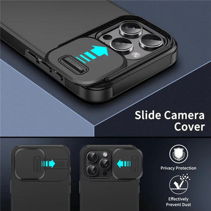Slide Camera Protector — Shockproof Armor Matte iPhone Case (Fits 11/12/13/14/15/16/17 • Pro/Max/Plus/16e/17 Air)