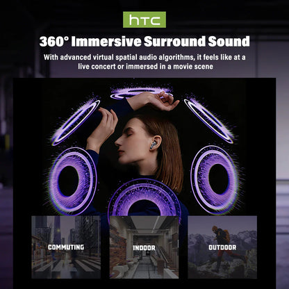 HTC NE70 Wireless Bluetooth Earbuds with AI Translator HD LCD Display Microphone 30H Battery Life Noise Reduction In-Ear Headphones