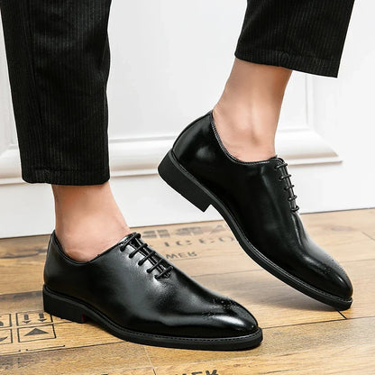 Men’s Black Red-Sole Brogue Shoes - Lace-Up Round Toe Business & Formal Dress Shoes