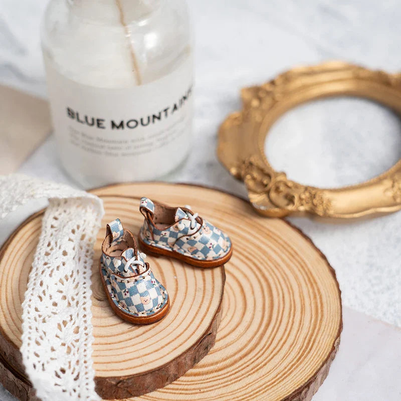 Blythe Baby Mini Cowhide Shoes – Handmade OB22 OB24 UFDOLL Checker Doll Accessories