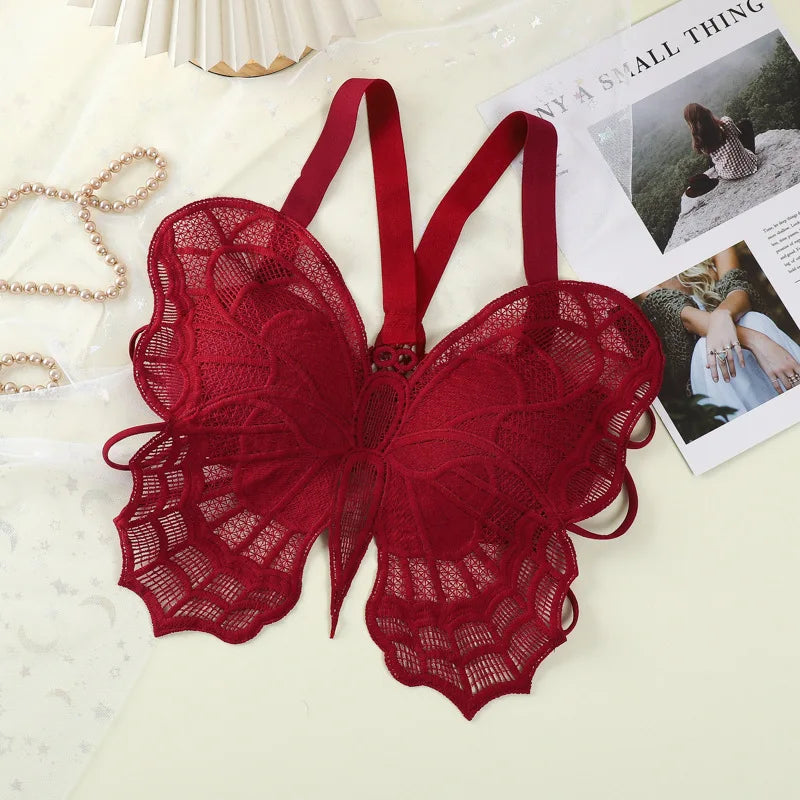 Butterfly Lace Backless Bralette for Women – Hollow Embroidered All-in-One Seamless Support Bra Top, Comfortable Sexy Lace Underwear