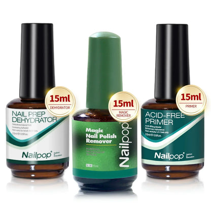 Nailpop Nail Dehydrator & Primer — Acid-Free Natural Nail Prep for Acrylic & UV Gel, Fast Dry Superior Bonding Set