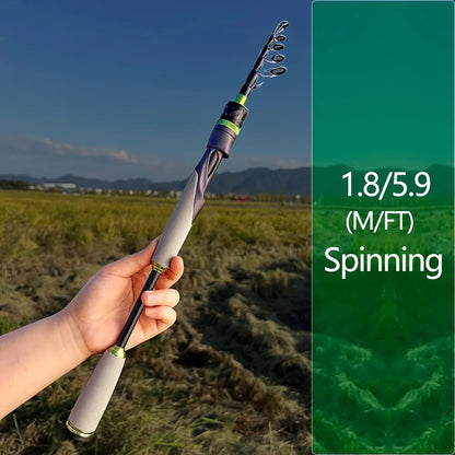 JOSBY Carbon Fiber Telescopic Fishing Rod – Fast Action Light Bait Spinning Travel Rod 1.8M–2.7M