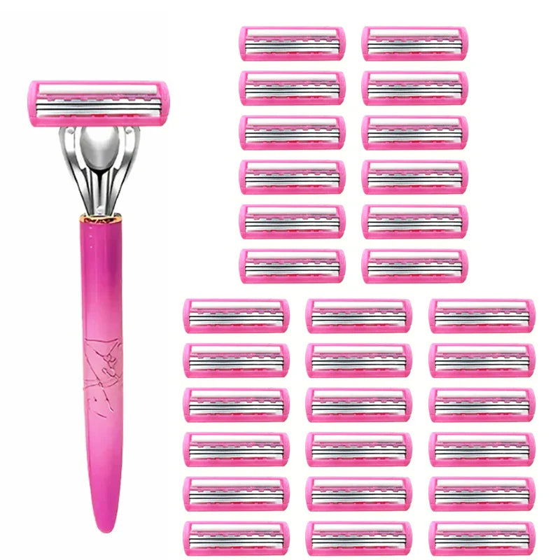 Women’s Safety Razor Blade Set – 4/12PCS 3-Layer Stainless Steel Replacement Heads for Bikini & Hair Removal