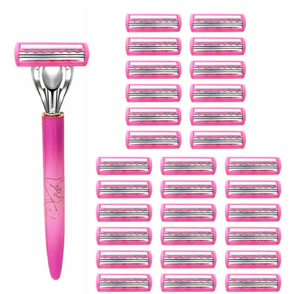 Women’s Safety Razor Blade Set – 4/12PCS 3-Layer Stainless Steel Replacement Heads for Bikini & Hair Removal