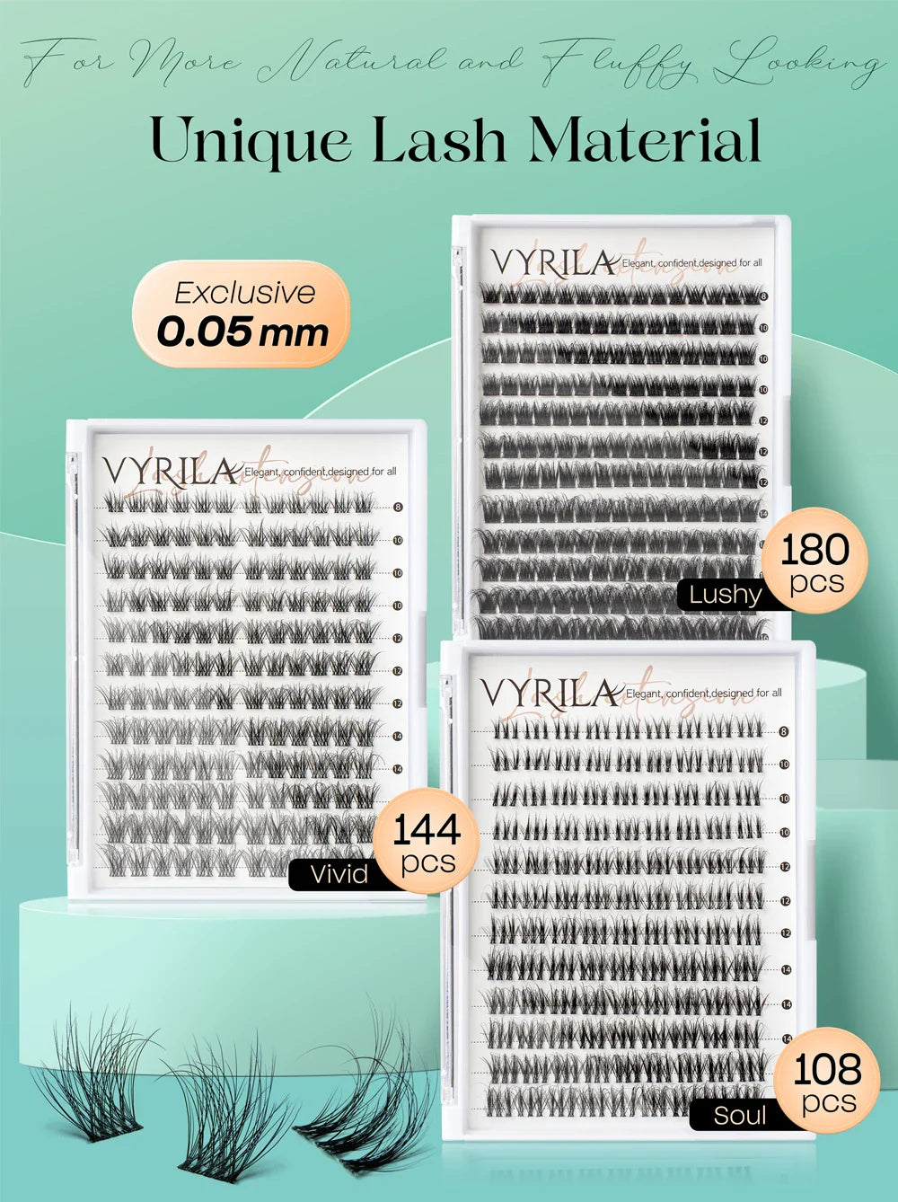 Individual Cluster Lashes C Curl – 3D Wispy DIY Extensions, 0.1mm Thin Band, Reusable & Natural