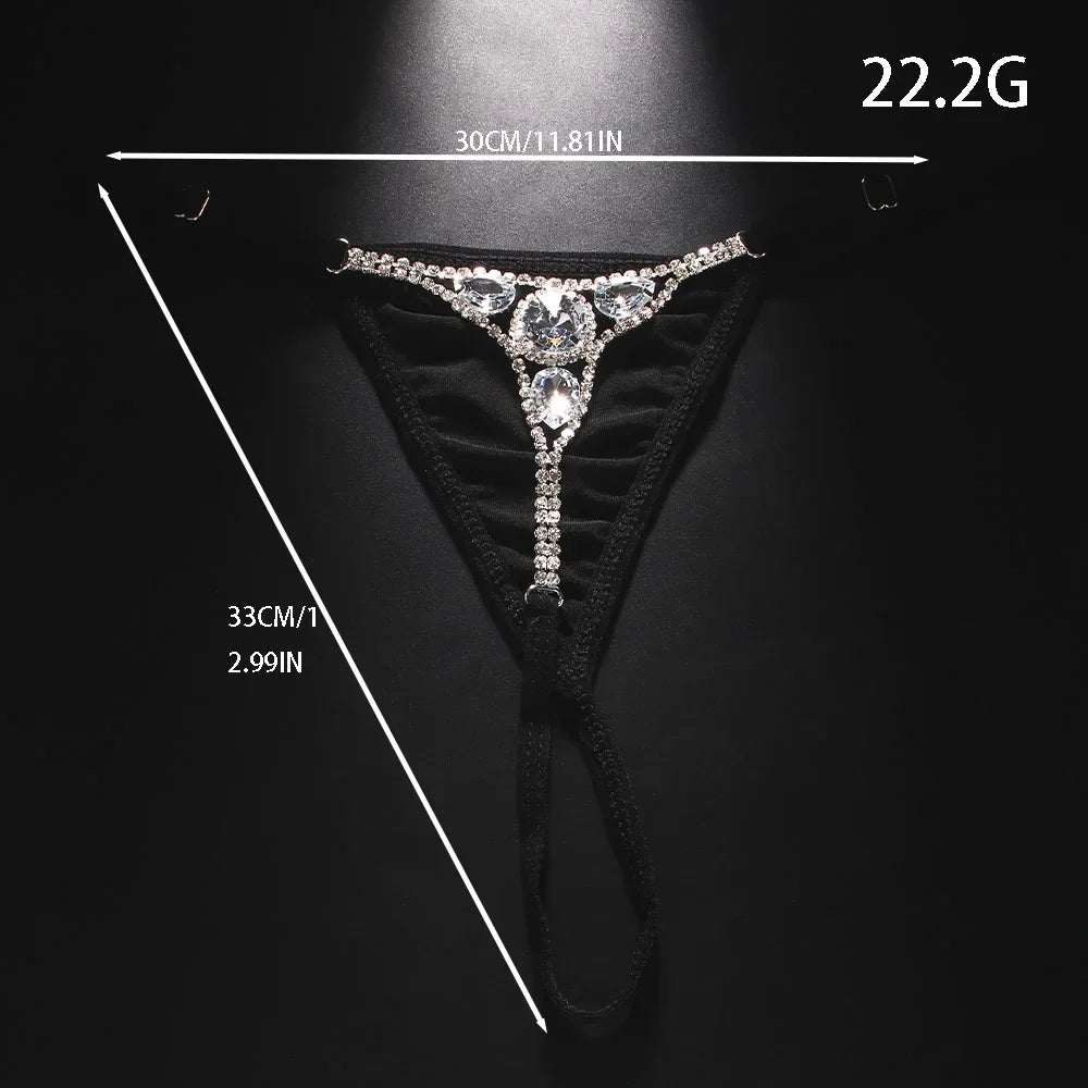 Women’s Rhinestone Crystal Thong Bikini – Adjustable G-String Body Chain Swimwear with Water Drop Design Accessories