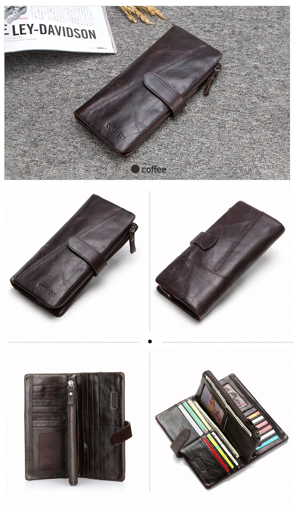 Women's Genuine Leather Long Wallet – Fashion Clutch with Coin Purse, Card Holder & Phone Pocket by Contact's