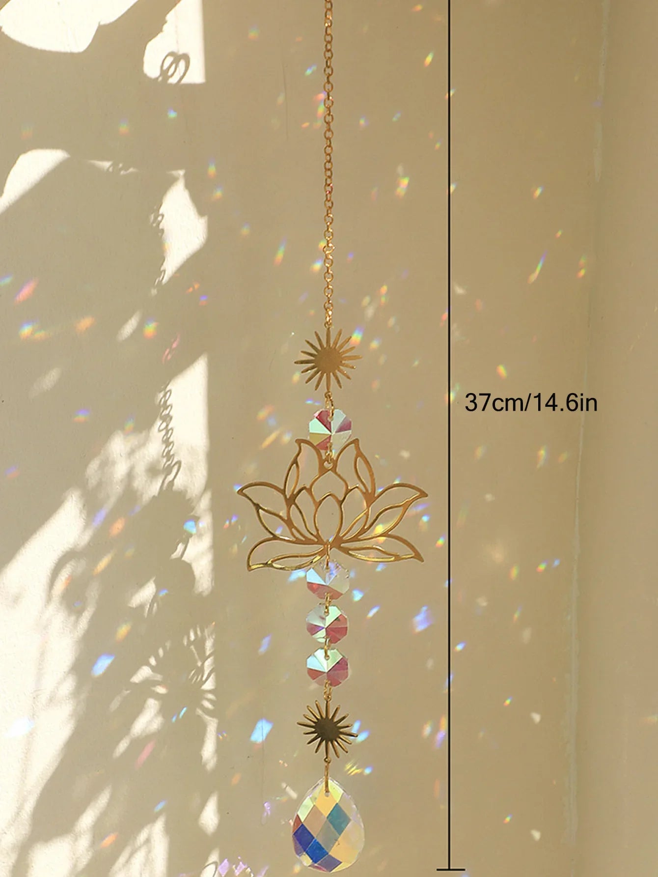 Golden Lotus AB Crystal Suncatcher Pendant – Colorful Water Drop Decoration for Gardening Crafts and Home