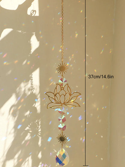 Golden Lotus AB Crystal Suncatcher Pendant – Colorful Water Drop Decoration for Gardening Crafts and Home